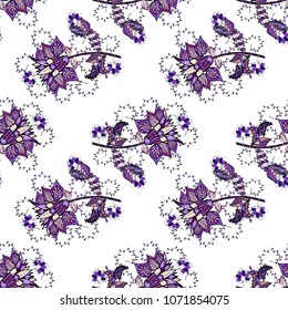 Trendy seamless Floral Pattern In Vector illustration. Colour Summer Theme seamless pattern Background. Flat Flower Elements Design. Flowers on white, violet, black, purple and neutral colors.