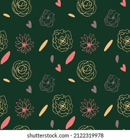 Patrón floral sin fisuras de moda en vector. Impresión de flores primaverales. Diseño de planta para tela, diseño de tela, cubiertas, producción, papel pintado, impresión, envoltura de regalo y raspado.