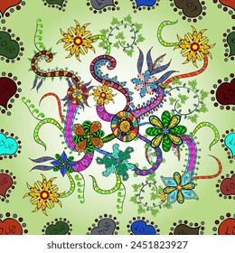 Trendy seamless Floral Pattern In vector illustration . Flowers on pleasant colors. Colour Summer Theme seamless pattern Background. Flat Flower Elements Design.