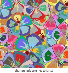 Trendy seamless floral pattern. Vector illustration with many motely flowers.