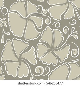 Trendy seamless floral pattern. Vector illustration with many neutral hibiscus flowers.