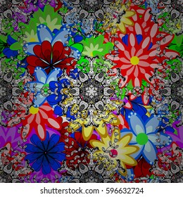 Trendy seamless floral pattern. Vector illustration with many flowers.
