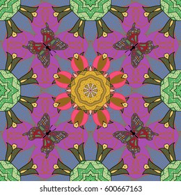 Trendy seamless floral pattern. Vector illustration with many pink flowers.
