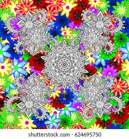 Trendy seamless floral pattern. Vector illustration with many pink flowers.