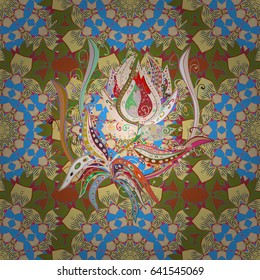 Trendy seamless floral pattern. Vector illustration with many blue flowers.