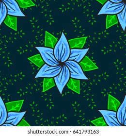 Trendy seamless floral pattern. Vector illustration with many blue flowers.