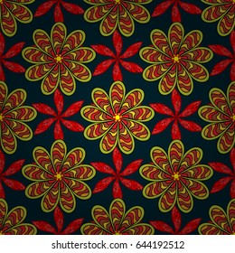 Trendy seamless floral pattern. Vector illustration with many blue and pink flowers.