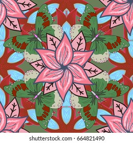 Trendy seamless floral pattern. Vector illustration with many flowers.