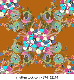 Trendy seamless floral pattern. Vector illustration with many motley flowers.