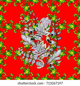 Trendy seamless floral pattern. Vector illustration with many red, green and neutral flowers.