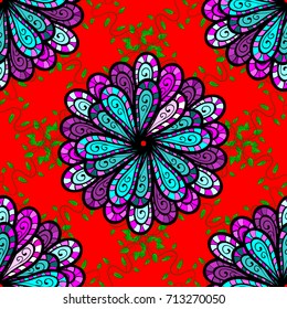 Trendy seamless floral pattern. Vector illustration with many red, black and blue flowers.