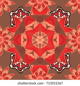 Trendy seamless floral pattern. Vector illustration with many orange, brown and red flowers.