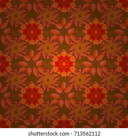 Trendy seamless floral pattern. Vector illustration with many orange, brown and red flowers.