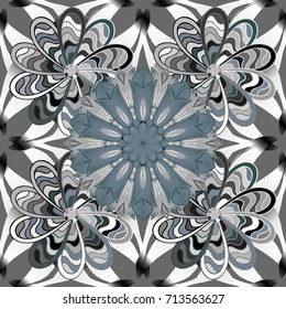 Trendy seamless floral pattern. Vector illustration with many gray, neutral, blue and pink flowers.