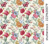 Trendy Seamless Floral Pattern in Vector,Bright seamless pattern flowers drawn on paper paints.Roses pattern bunch of flowers, repeating print for fabric on half white background.