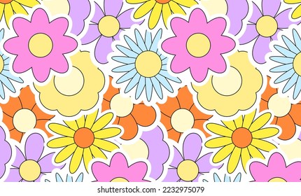 Trendy seamless floral pattern in y2k style.