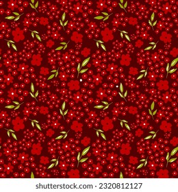 Trendy seamless floral textile print, small red flowers with green leaves floral botanical pattern for design, red floral pattern hand drawn vector, ditsy style, trendy fabric print