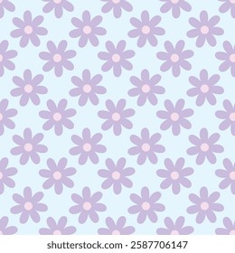 Trendy seamless flowers pattern on blue background. Floral seamless background for poster and banner