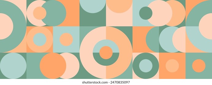 Trendy seamless geometric background with circles in retro scandinavian style, modern cover pattern. Graphic pattern of simple shapes in pastel colors, abstract mosaic.
