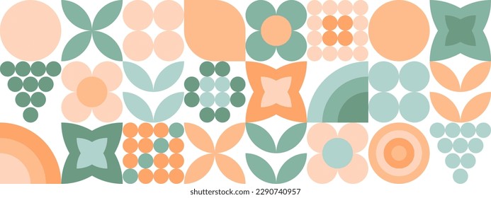 Trendy seamless geometric food pattern, flat cartoon sketch summer background. Minimalistic natural fruits and vegetables of simple shape, ecological farming concept.