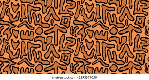 Trendy seamless leopard style pattern. Leopard skin in doodle style on orange background. Vector leopard. pattern for clothes, swimwear, bed linen, dresses, web design.