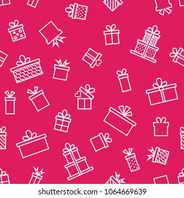 Trendy seamless line icon pattern with gift, vector illustration with line elements and abstract box figures. Design backgrounds for wallpaper