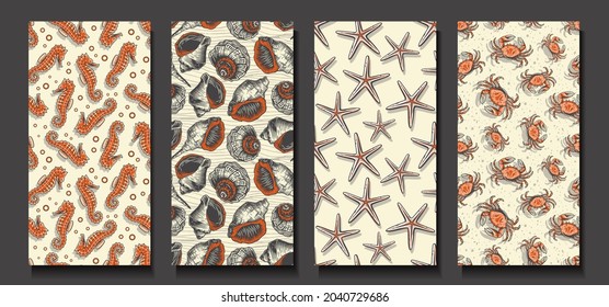 Trendy seamless marine patterns. Set of navigation backgrounds for columbus day. Endless texture, nautical wallpaper