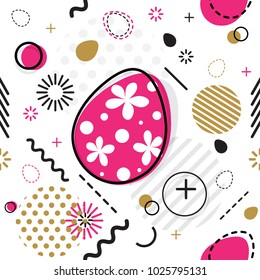 Trendy nahtlos, Memphis Stil Ostergeometrische Muster, Vektorgrafik mit Linienelementen und geometrischen Figuren. Design-Hintergründe für Einladung, Broschürenvorlage Memphis-Mode