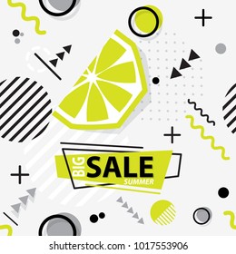 Trendy seamless, Memphis style  lime geometric pattern, vector illustration with line elements and  geometric figures. Design backgrounds for invitation, brochure template Memphis fashion 80's