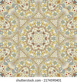 Trendfarbene, nahtlose Ornamente mit geometrischen Elementen. Grafisches arabisches Design. Stoffdruck. Kleine Elemente, Hintergrund. Vektorgrafik-Collage-Muster.