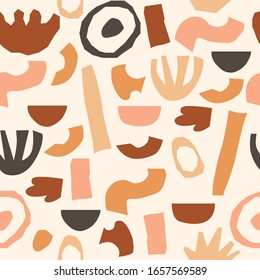 Trendy seamless pattern, abstract background with minimal shapes in neutral colors for your decoration, vector illustration