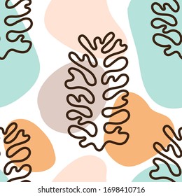 Trendy seamless pattern with abstract organic cut out Matisse inspired shapes in neutral colors, vector illustration