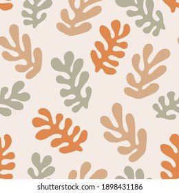 Trendy seamless pattern with abstract organic cut out. Matisse inspired shapes in neutral colors. Modern vector illustration perfect for fabric, wrapping texture, textile, wallpaper, home apparel.