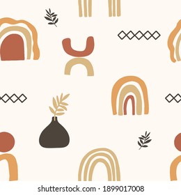 Trendy seamless pattern with abstract organic cut out. Mid century inspired shapes in neutral colors. Modern vector illustration perfect for fabric, wrapping texture, textile, wallpaper, home apparel.