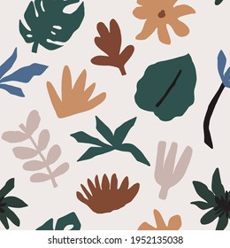Trendy seamless pattern with abstract organic cut out. Matisse inspired shapes in neutral colors. Modern vector illustration perfect for fabric, wrapping texture, textile, wallpaper, home apparel.