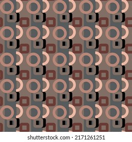Trendy seamless pattern of abstract shapes, circles and squares.