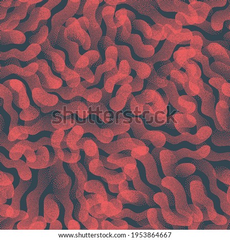 Trendy Seamless Pattern Abstract Shapes Stippled Texture Vector Red Blue Background. Hand Drawn Tileable Geometric Dotted Grunge Repetitive Retro Style Wallpaper. Bizarre Art Illustration