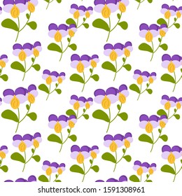 
Trendy seamless pattern with blue flowers and leaflets for printing on fabric.