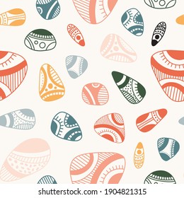 Trendy seamless pattern with boho elements. Contemporary modern pattern with colorful stones. Modern vector illustration perfect for fabric, wrapping texture, textile, wallpaper, home apparel.
