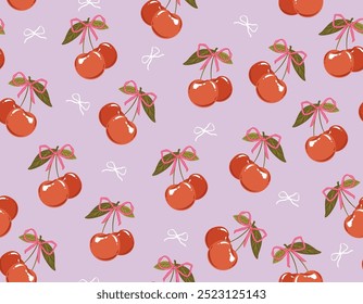 Moda Padrão sem emenda de Cherry Coquette arcos Vetor ilustração Mão desenhado fundo da fita. Design para moda, tecido, têxtil, papel de parede, embalagem e todas as impressões