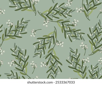 Trendy Nahtloses Muster mit Weihnachten botanischen Pflanzen, Blumen und Schnee Vektor Illustration Not Ai , Design für Mode , Stoff, Textil, Tapete , Verpackung und alle Drucke