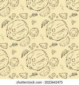 Patrón moderno y sin fisuras con coco. Ilustración ornamental. Comida natural. Vector de línea de dieta de frutas tropicales.