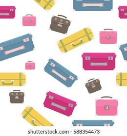 trendy seamless pattern with colored suitcases. Vector illustration in style flat
