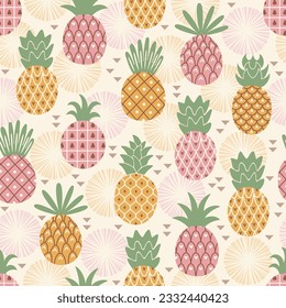 Trendy seamless pattern with colorful pineapples. Vector illustration.