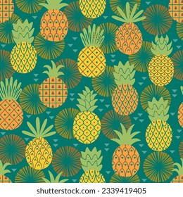 Trendy seamless pattern with colorful pineapples. Vector illustration.