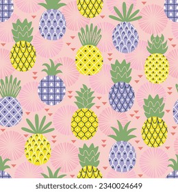 Trendy seamless pattern with colorful pineapples. Vector illustration.