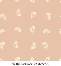 Patrón moderno y sin fisuras con el arcoiris colorido sobre el fondo del color. Diseño para invitación, afiche, tarjeta, tela, textil, tela. Ilustración de vacaciones para el bebé. Estilo de doodle escandinavo.