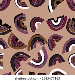 Trendy seamless pattern with colorful rainbow on color background. Design for invitation, poster, card, fabric, textile, fabric. Cute holiday illustration for baby. Scandinavian doodle style.
