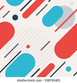Trendy seamless pattern with colourful dynamic line and circles. Vector background in flat style for design on web site, banner or poster