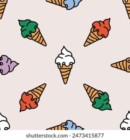 patrón sin costuras de moda con helado en forma de cono, Ilustración vectorial, patrón colorido para tela, papel de embalaje, scrapbooking